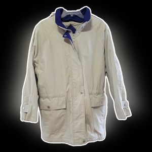London Fog Lg beige navy winter coat zip out lining removable hood